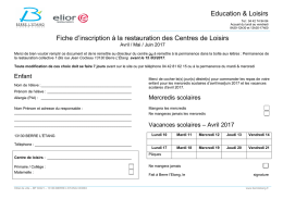 Formulaire d`inscription trimestrielle CLSH/Cantine