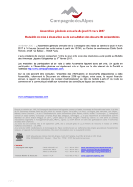 Assembl&eacute;e g&eacute;n&eacute;rale annuelle du jeudi 9 mars 2017