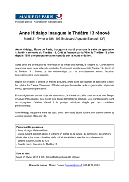 Invitation Anne Hidalgo, Maire de Paris, inaugurera mardi prochain