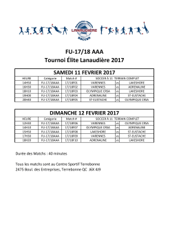 FU-17/18 AAA Tournoi &Eacute;lite Lanaudi&egrave;re 2017 SAMEDI 11 FEVRIER