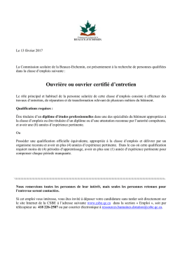 Ouvrière ou ouvrier certifié d`entretien