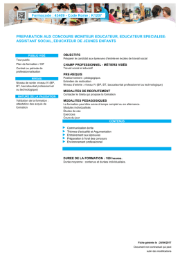Formacode : 43409 - Code Rome : K1207 PREPARATION AUX