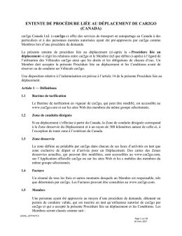 entente de proc&eacute;dure li&eacute;e au d&eacute;placement de car2go (canada)