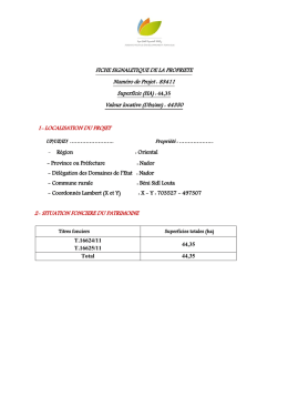 FICHE SIGNALETIQUE DE LA PROPRIETE Num&eacute;ro de Projet