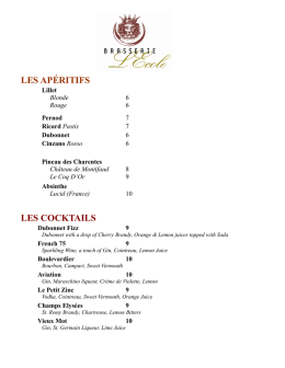 les vins blancs - Brasserie L`Ecole