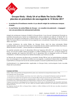 Groupe Kindy : Kindy SA et sa filiale The Socks Office placées en