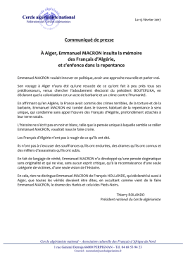 Cercle algérianiste national Communiqué de presse À
