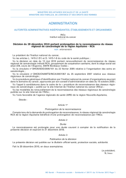D&eacute;cision du 28 d&eacute;cembre 2016 - Minist&egrave;re des Affaires sociales et