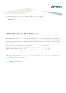 Information relative aux droits de vote Droits de vote au 31