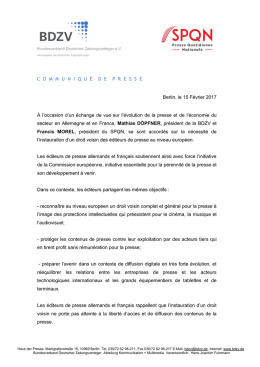 COMMUNIQU È DEPRESSE Berlin, le 15 Février 2017 - WAN-IFRA