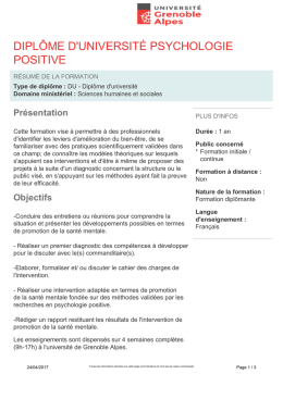 DIPLÔME D`UNIVERSITÉ PSYCHOLOGIE POSITIVE