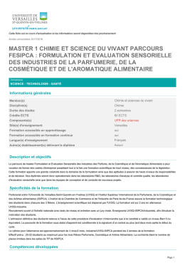 Master 1 Chimie et science du vivant parcours FE