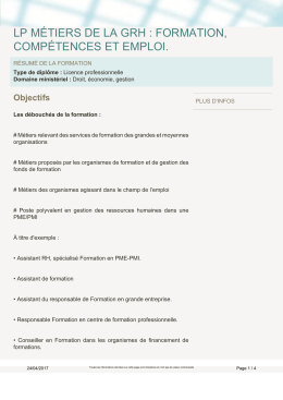 lp métiers de la grh : formation, compétences et emploi.