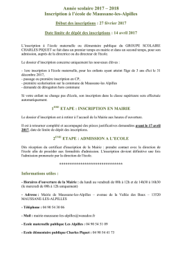 Ann&eacute;e scolaire 2017 &ndash; 2018 Inscription &agrave; l`&eacute;cole de Maussane