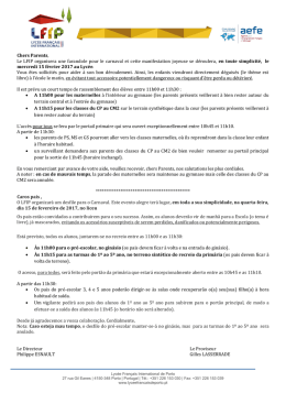 Chers Parents, Le LFIP organisera une farandole pour le carnaval et