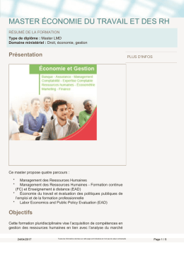MASTER &Eacute;CONOMIE DU TRAVAIL ET DES RH