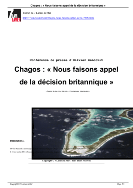 Chagos : &laquo; Nous faisons appel de la d&eacute;cision