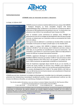 Communiqu&eacute; de presse La Hulpe, le 16 f&eacute;vrier 2017 ATENOR