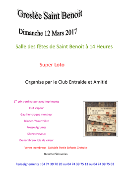 Salle des fêtes de Saint Benoit à 14 Heures Super - Loto