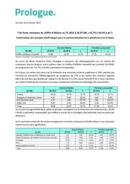 Très forte croissance du chiffre d`affaires au T4 2016 à 22