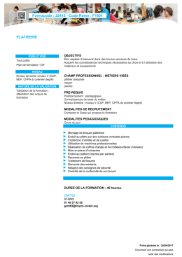 Formacode : 22412 - Code Rome : F1601 PLATRERIE