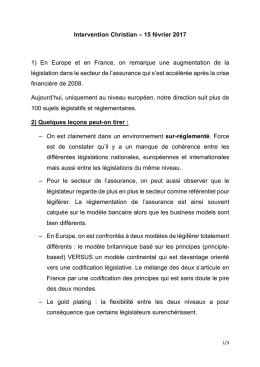 Intervention Christian &ndash; 15 f&eacute;vrier 2017 1) En Europe et en