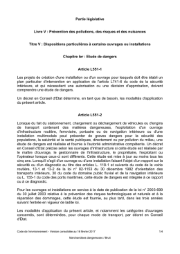 Partie législative Livre V : Prévention des pollutions, des risques et