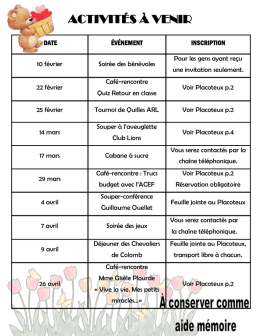 ACTIVITÉS À VENIR