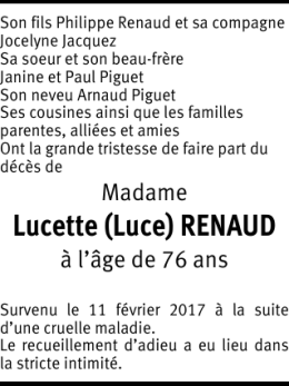 Lucette (Luce) RENAUD