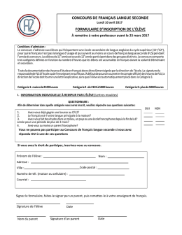 formulaire d`inscription de l`élève