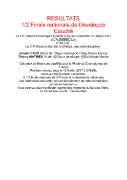 RESULTATS 1/2 Finale nationale de Développé Couché