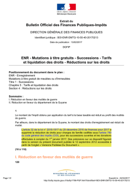 Mutations à titre gratuits - Successions - Tarifs et liquidation