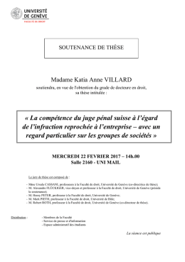 &laquo; La comp&eacute;tence du juge p&eacute;nal suisse &agrave; l`&eacute;gard de