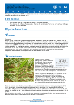 Faits saillants R&eacute;ponse humanitaire