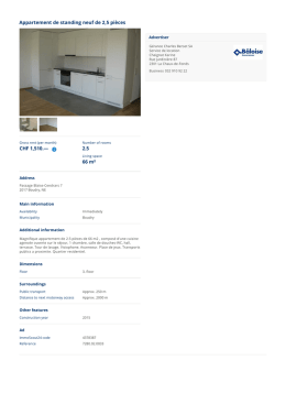 Appartement de standing neuf de 2,5 pièces