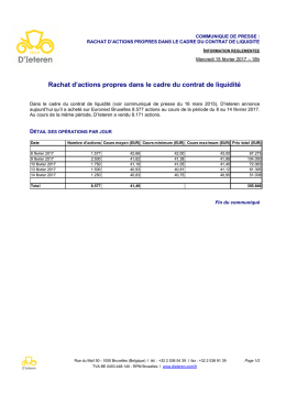 Rachat d`actions propres dans le cadre du contrat de