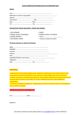 FICHE ACCR&Eacute;DITATION PRESSE RALLYE DE