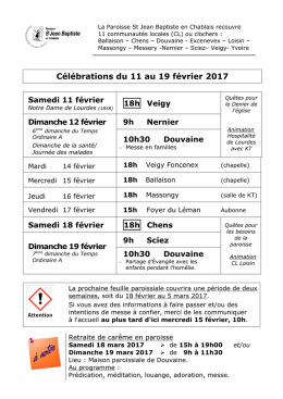 Célébrations du 11 au 19 février 2017