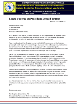 Lettre ouverte au Président Donald Trump