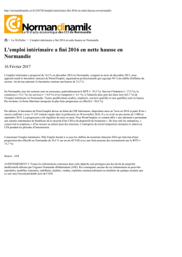 L`emploi intérimaire a fini 2016 en nette hausse en