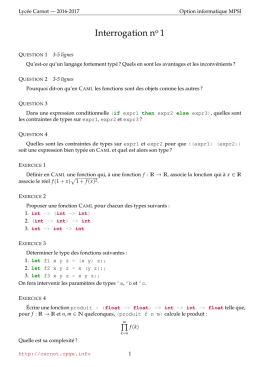 Interrogation n° 1 - Option informatique MPSI/MP/MP