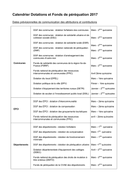Calendrier prévionnel des mises en ligne des