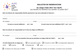 BULLETIN de RESERVATION – LES KARELLIS 2017