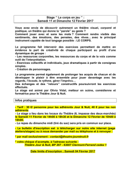 Stage `` Le corps en jeu `` : Samedi 11 et