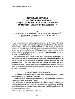 RÉSULTATS AcrUELS D`UNE ÉTUDE SÉROLOGIQUE DE