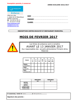 fiche présence mensuelle FEV 2017