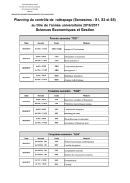 (Semestres : S1, S3 et S5) Sciences Economiques et Gestion