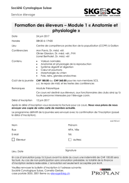 Formation des éleveurs – Module 1 « Anatomie et physiologie »