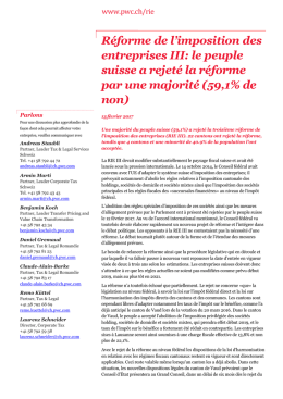 Réforme de l`imposition des entreprises III: le peuple suisse a rejeté