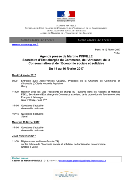 Agenda presse de Martine PINVILLE Secrétaire d`Etat chargée du